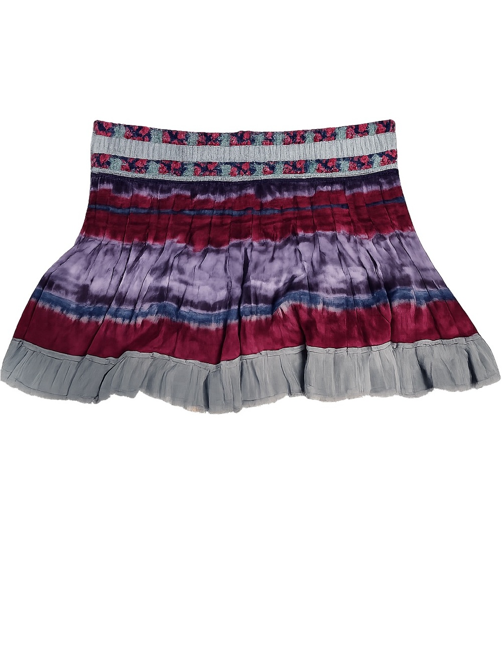 Free People Boho Tie-Dye Mini Skirt Smocked Waist Ruffle Hem